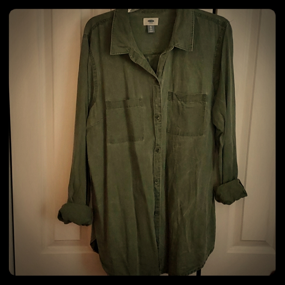 XL tall army green distressed button down shirt